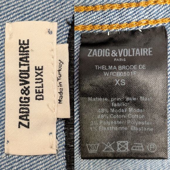 Zadig & Voltaire Deluxe Thelma Love Now Embroidery Western Denim Button Shirt XS - Picture 7 of 15